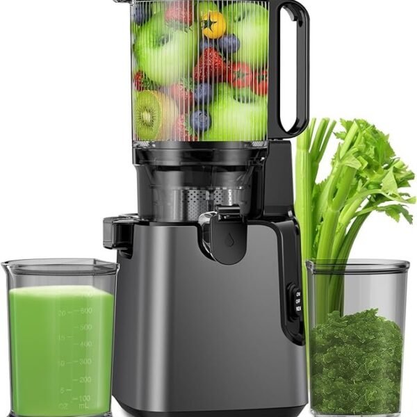 Oferta por tiempo limitado：Exprimidor con tolva de alimentación grande de 5.8", prensado en frío para frutas y verduras enteras, 400 W, profesional, de masticación lenta, fácil de limpiar para jugos por lotes (gris titanio)