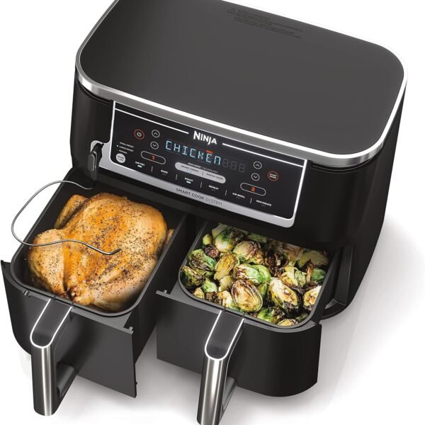 Oferta por tiempo limitado：Freidora de aire Ninja Foodi 10QT 6 en 1 DualZone Smart XL, 2 cestas independientes de 5QT, termómetro de cocción inteligente, Match Cook, Smart Finish, freír con aire, asar, hornear, deshidratar, recalentar, gris, DZ550